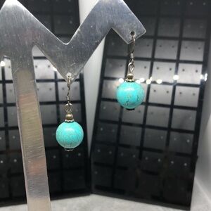 Artisan handmade reconstructed turquoise bead boho earrings dangle drop.